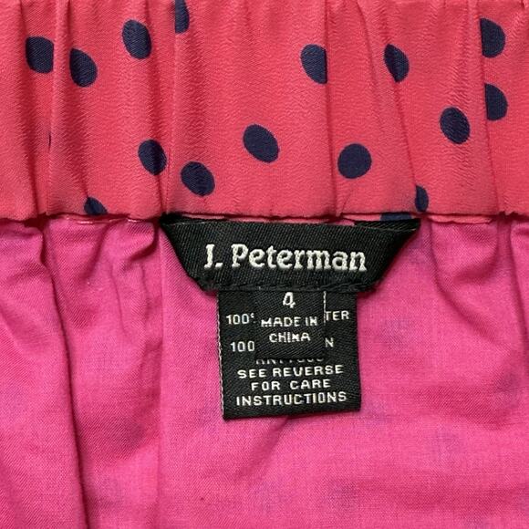 J Peterman Maxi Skirt Size 4 Pink Navy Polka Dot A-Line Retro Pockets Long Slit - Picture 6 of 12
